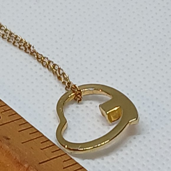 Vintage Gold Tone Open Heart Pendant Necklace with Faux Stone #13W - Picture 5 of 13